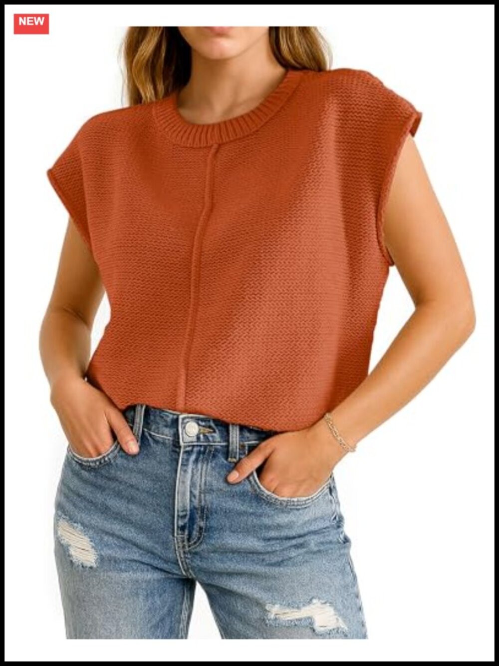Womens Cap Sleeve Lightweight Knit Pullover Sweater Top Casual Crew Neck